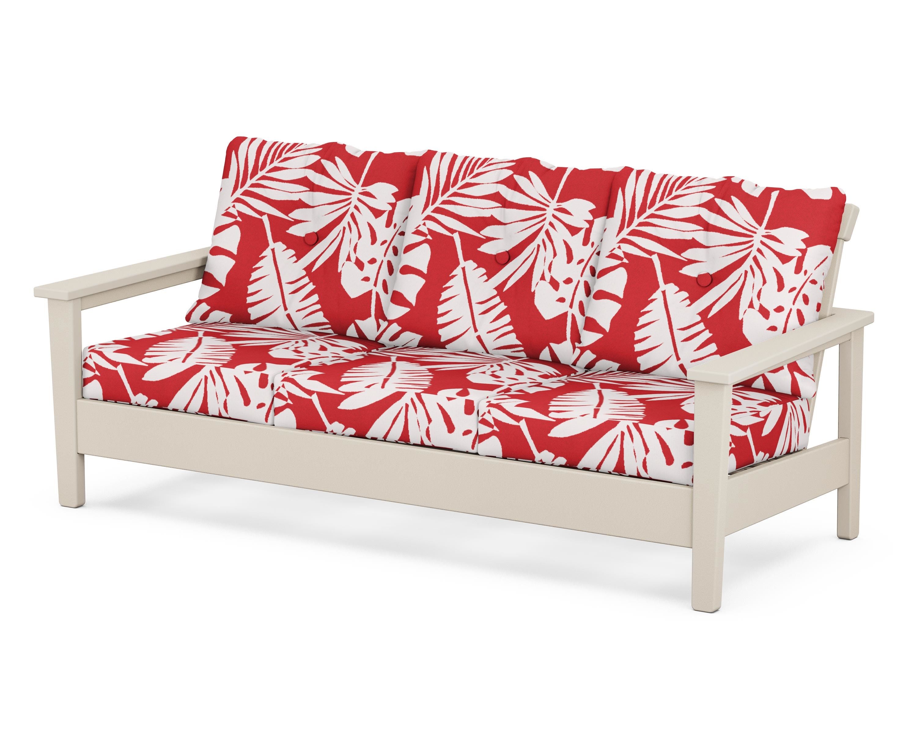 POLYWOOD® Prescott Deep Seating Sofa in Sand / Leaf Crimson