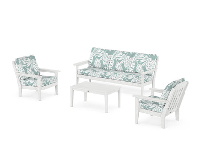 Country Living Cottage 4-Piece Deep Seating Set with Sofa in White / Leaf Glacier Spa