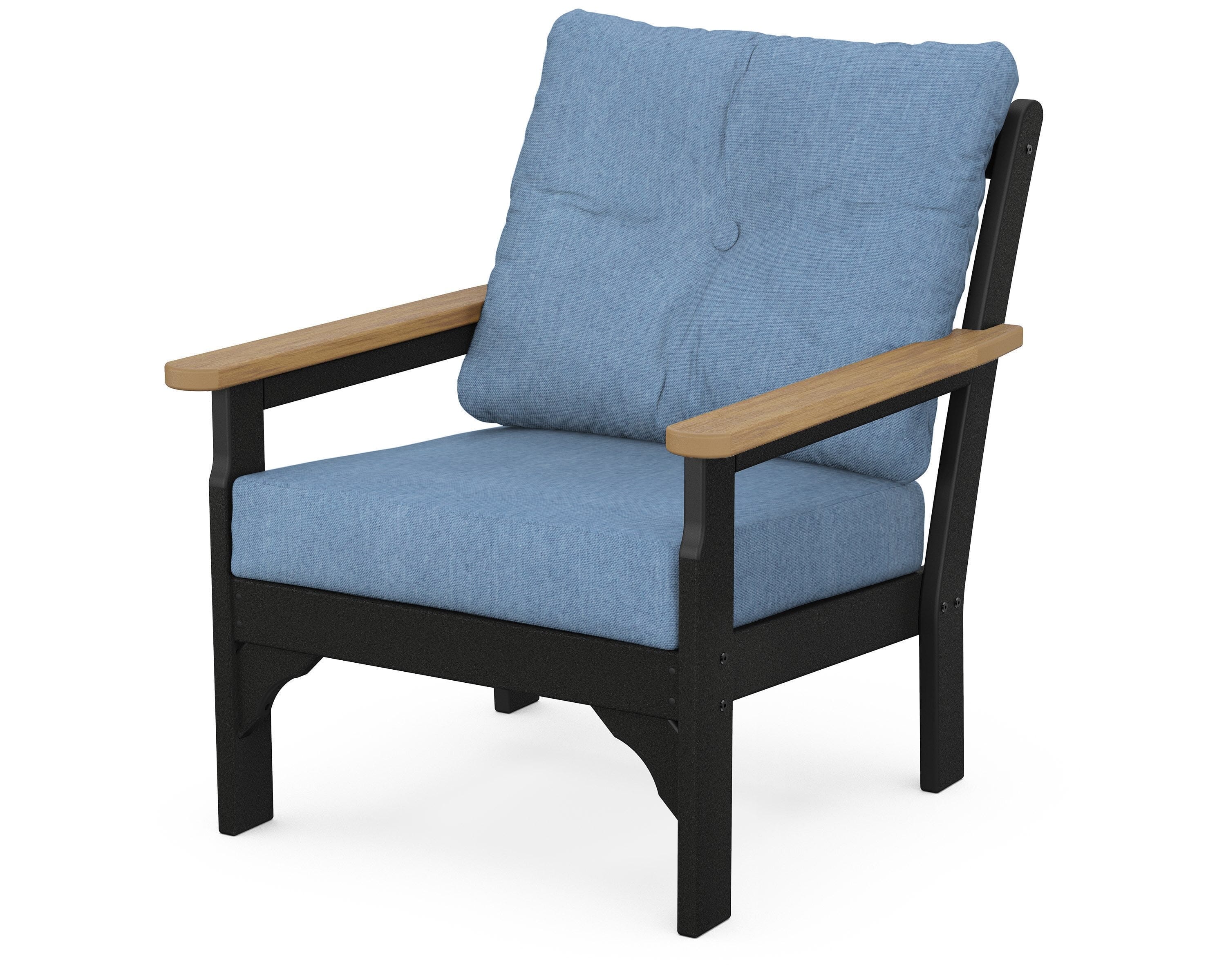 POLYWOOD® Vineyard Deep Seating Chair in Black / Natural / Sky Blue
