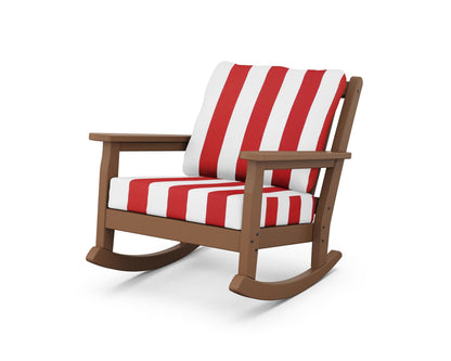 POLYWOOD® Chippendale Deep Seating Rocking Chair in Teak / Cabana Stripe Crimson