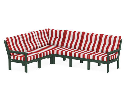 POLYWOOD® Vineyard 6-Piece Sectional in Green / Cabana Stripe Crimson