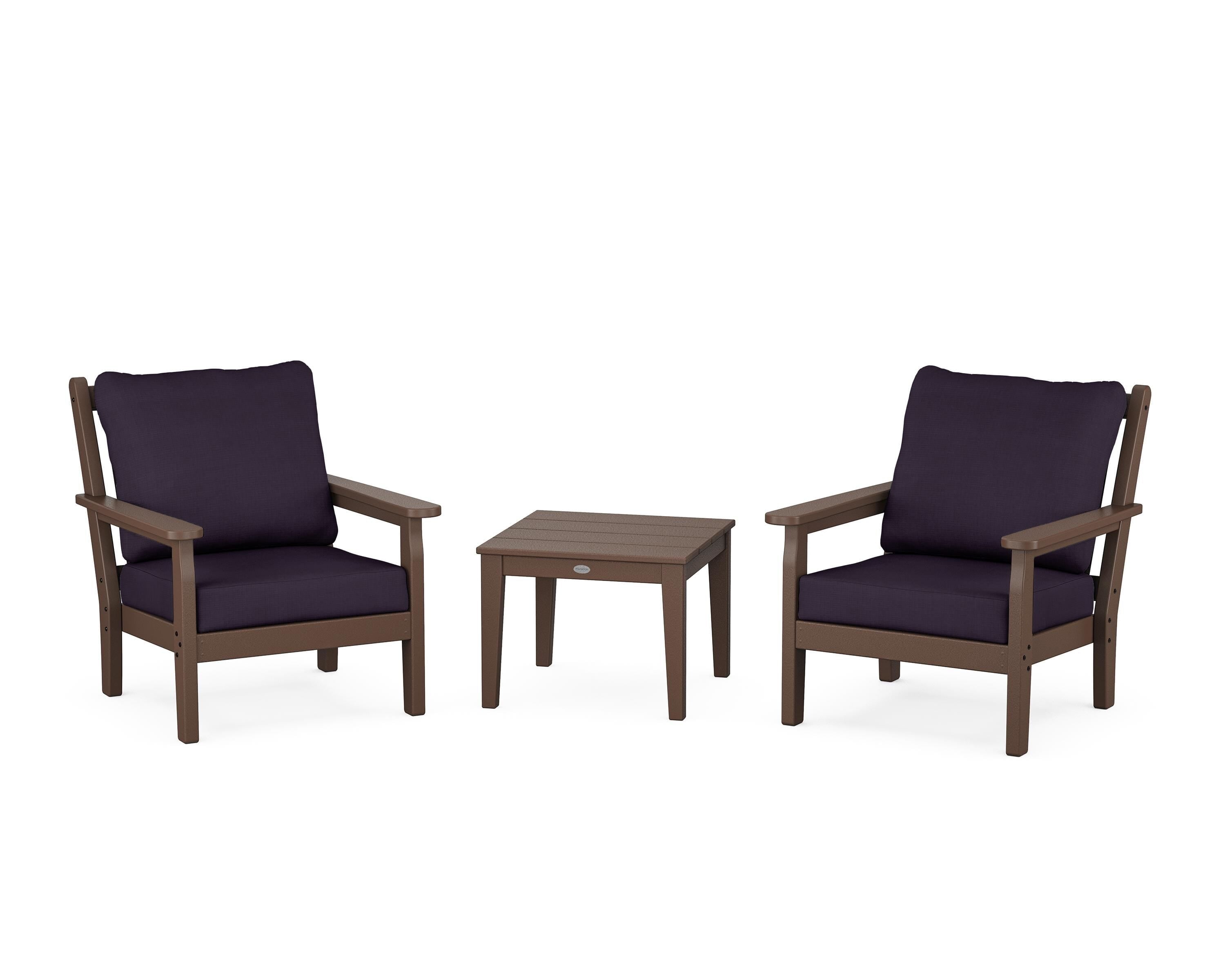 POLYWOOD® Chippendale 3-Piece Deep Seating Set in Mahogany / Navy Linen