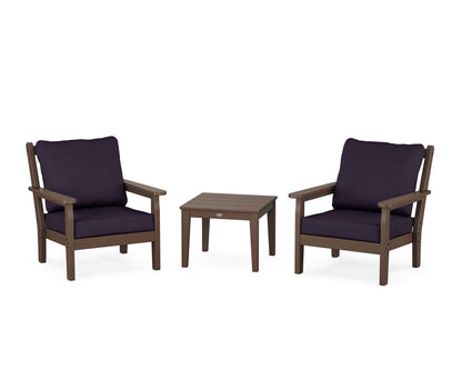 POLYWOOD® Chippendale 3-Piece Deep Seating Set in Mahogany / Navy Linen