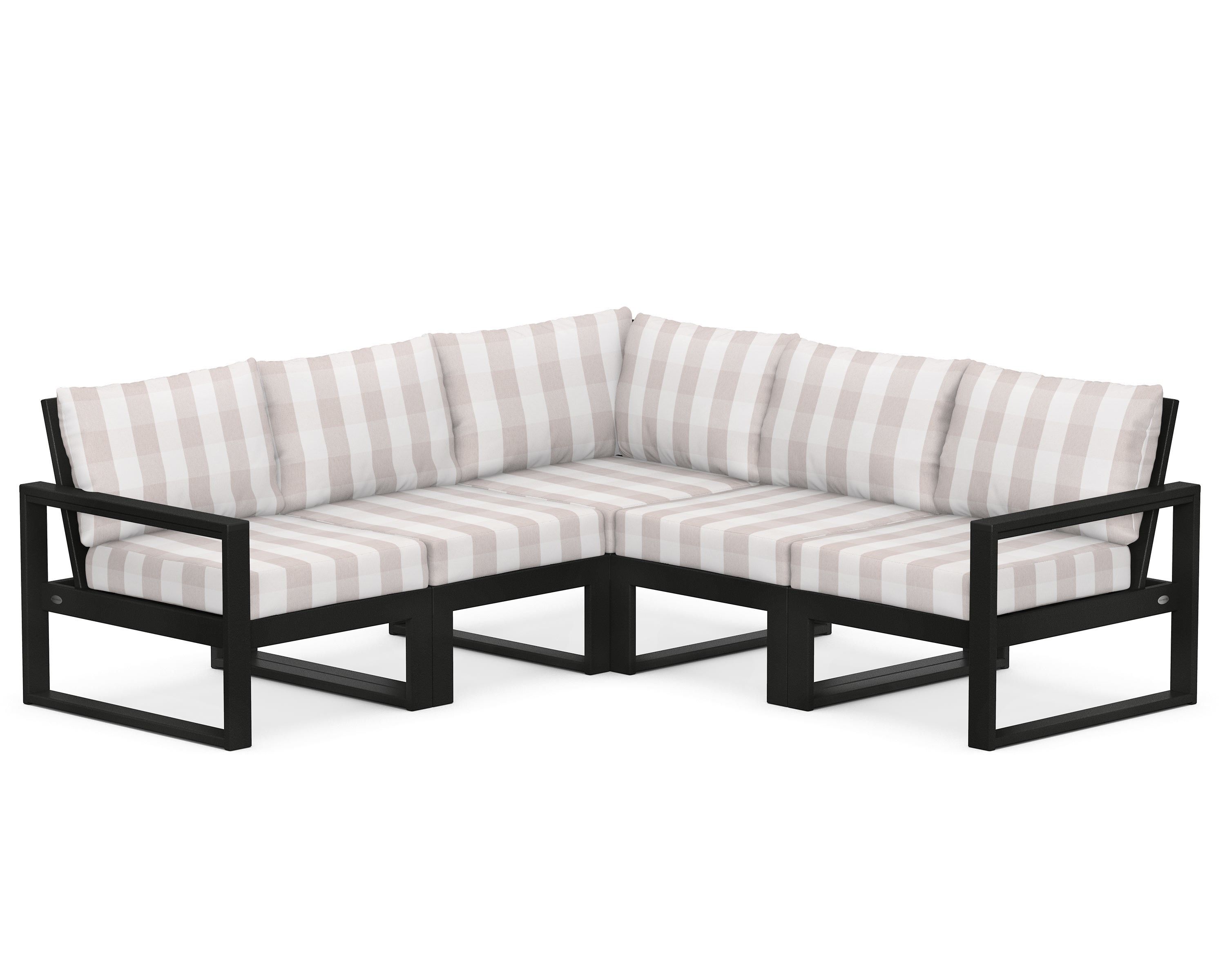 POLYWOOD® EDGE 5-Piece Modular Deep Seating Set in Black / Buffalo Plaid Dune Burlap