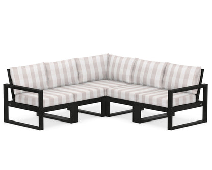 POLYWOOD® EDGE 5-Piece Modular Deep Seating Set in Black / Buffalo Plaid Dune Burlap