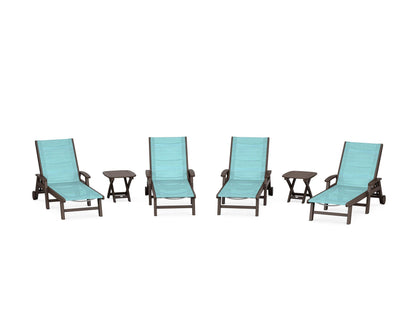 POLYWOOD® Coastal Chaise 6-Piece Set with Wheels in Mahogany / Dupioni Aquamarine Sling