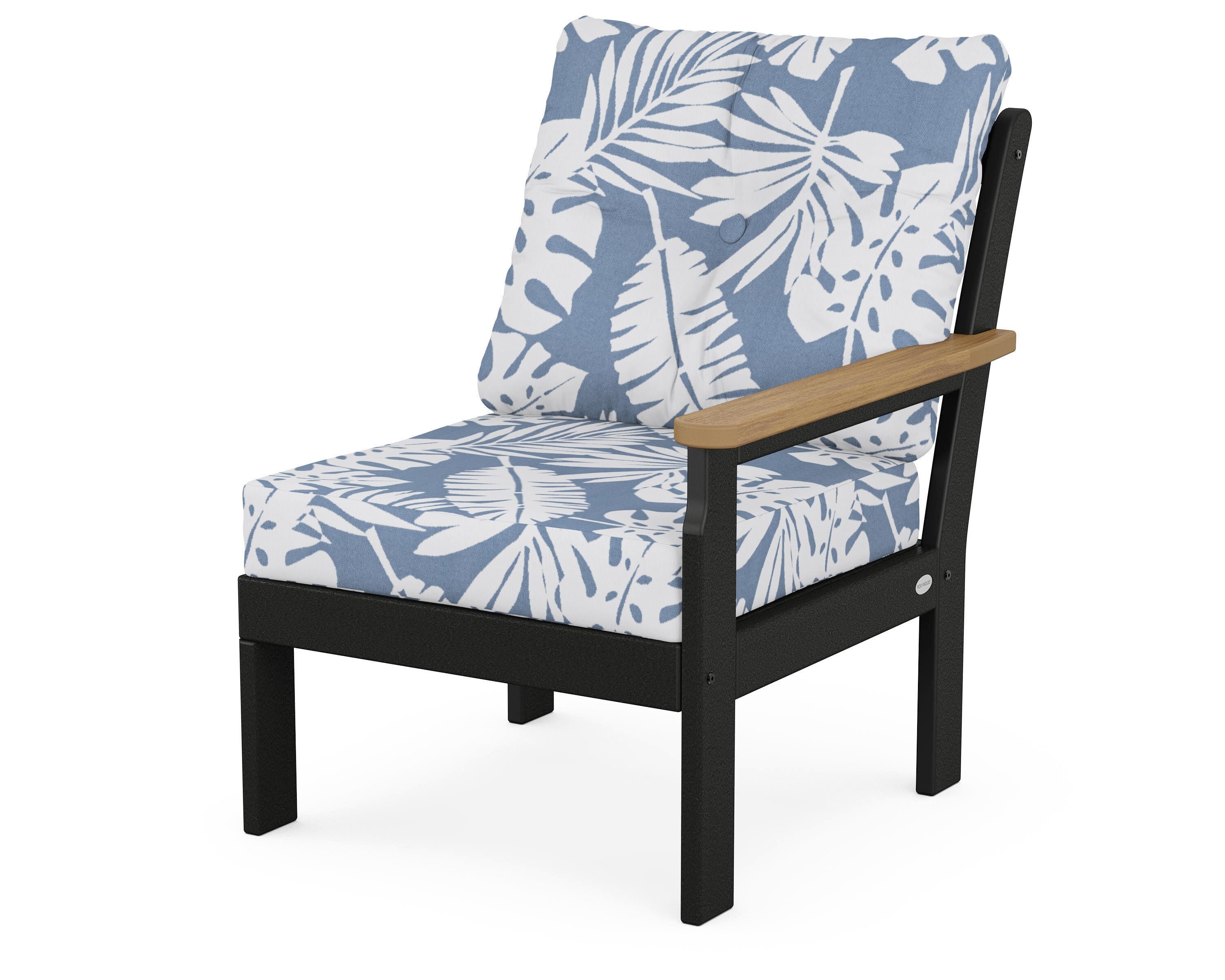 POLYWOOD® Vineyard Modular Right Arm Chair in Black / Natural / Leaf Sky Blue