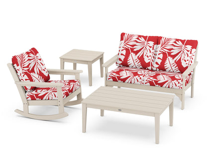 POLYWOOD® Vineyard 4-Piece Deep Seating Rocker Set in Sand / Leaf Crimson