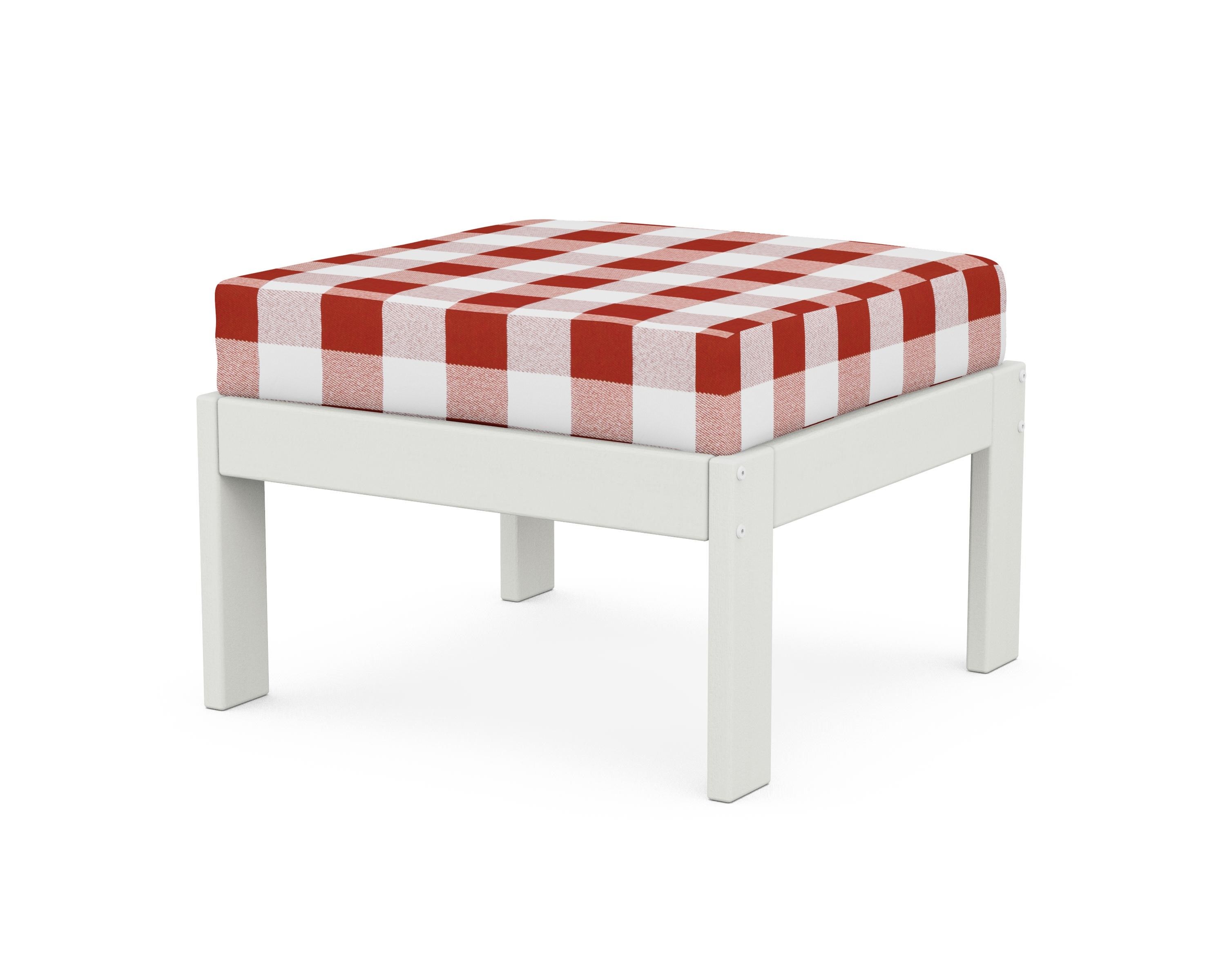 POLYWOOD® Vineyard Modular Ottoman in Vintage White / Buffalo Plaid Crimson