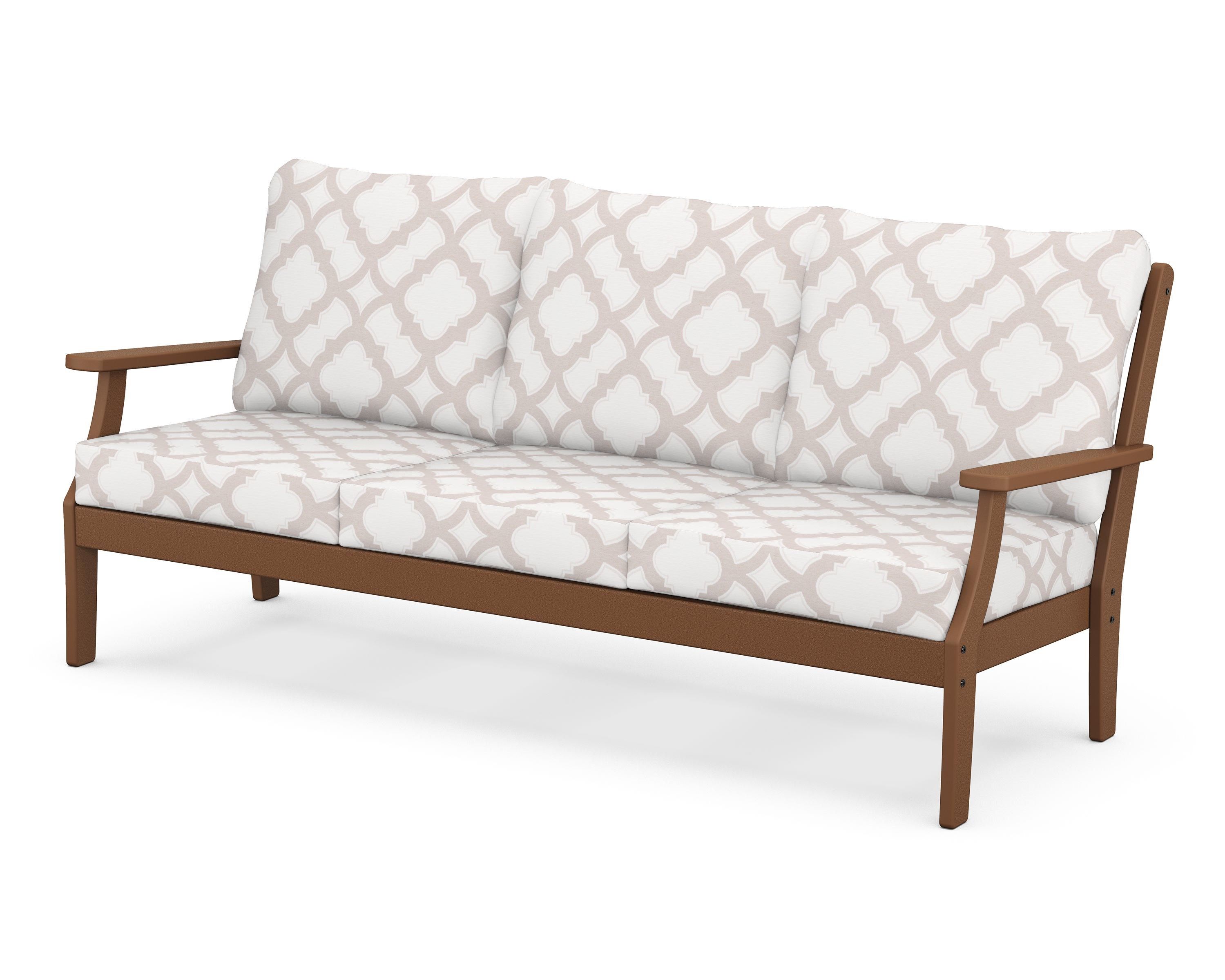 POLYWOOD® Braxton Deep Seating Sofa in Teak / Trellis Dune Burlap