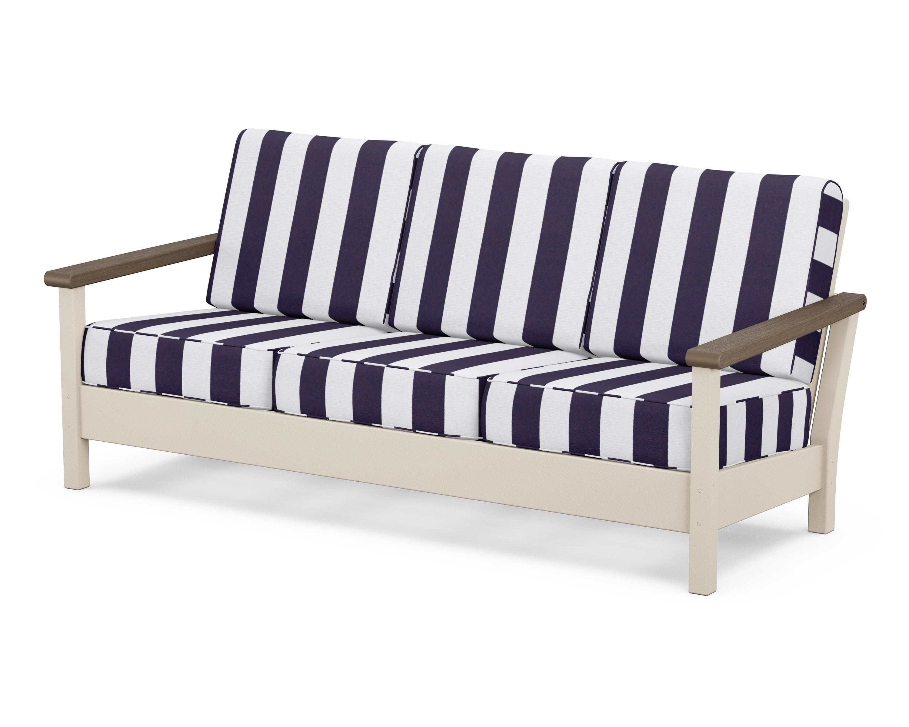 POLYWOOD® Harbour Deep Seating Sofa in Sand / Kona / Cabana Stripe Navy