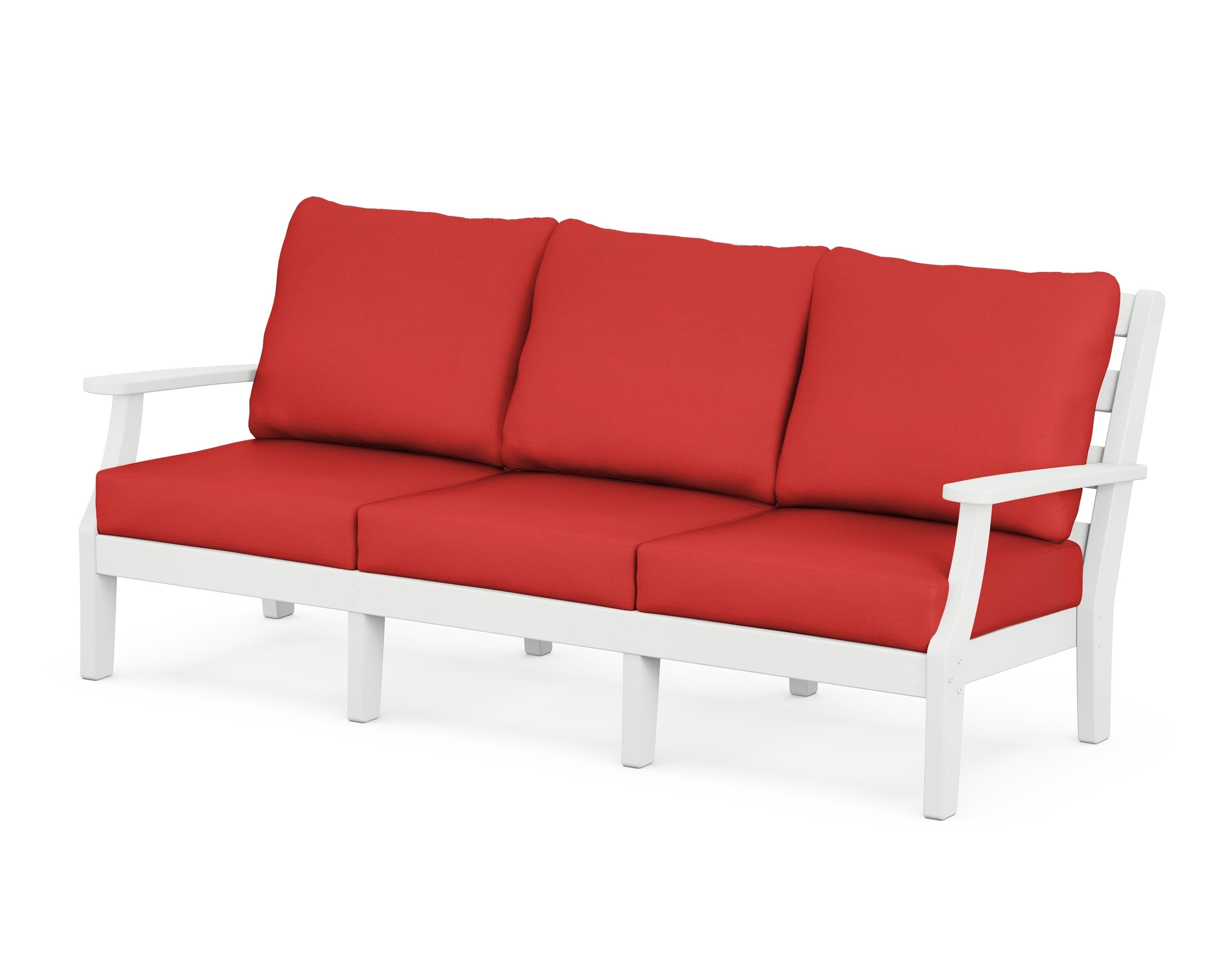 POLYWOOD® Chesapeake Deep Seating Sofa in White / Crimson Linen