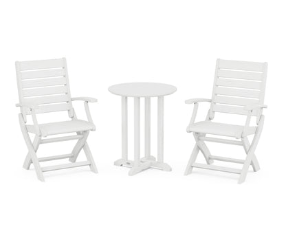 POLYWOOD® Signature Folding Chair 3-Piece Round Farmhouse Bistro Dining Set in White