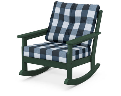 POLYWOOD® Vineyard Deep Seating Rocking Chair in Green / Buffalo Plaid Marine Indigo