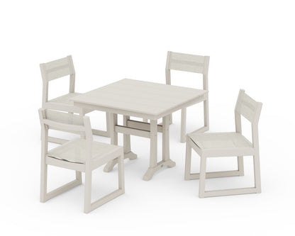 POLYWOOD® EDGE Sling 5-Piece Farmhouse Trestle Side Chair Dining Set in Sand / Parchment Sling