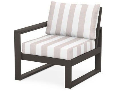 POLYWOOD® EDGE Modular Left Arm Chair in Vintage Coffee / Cabana Stripe Dune Burlap