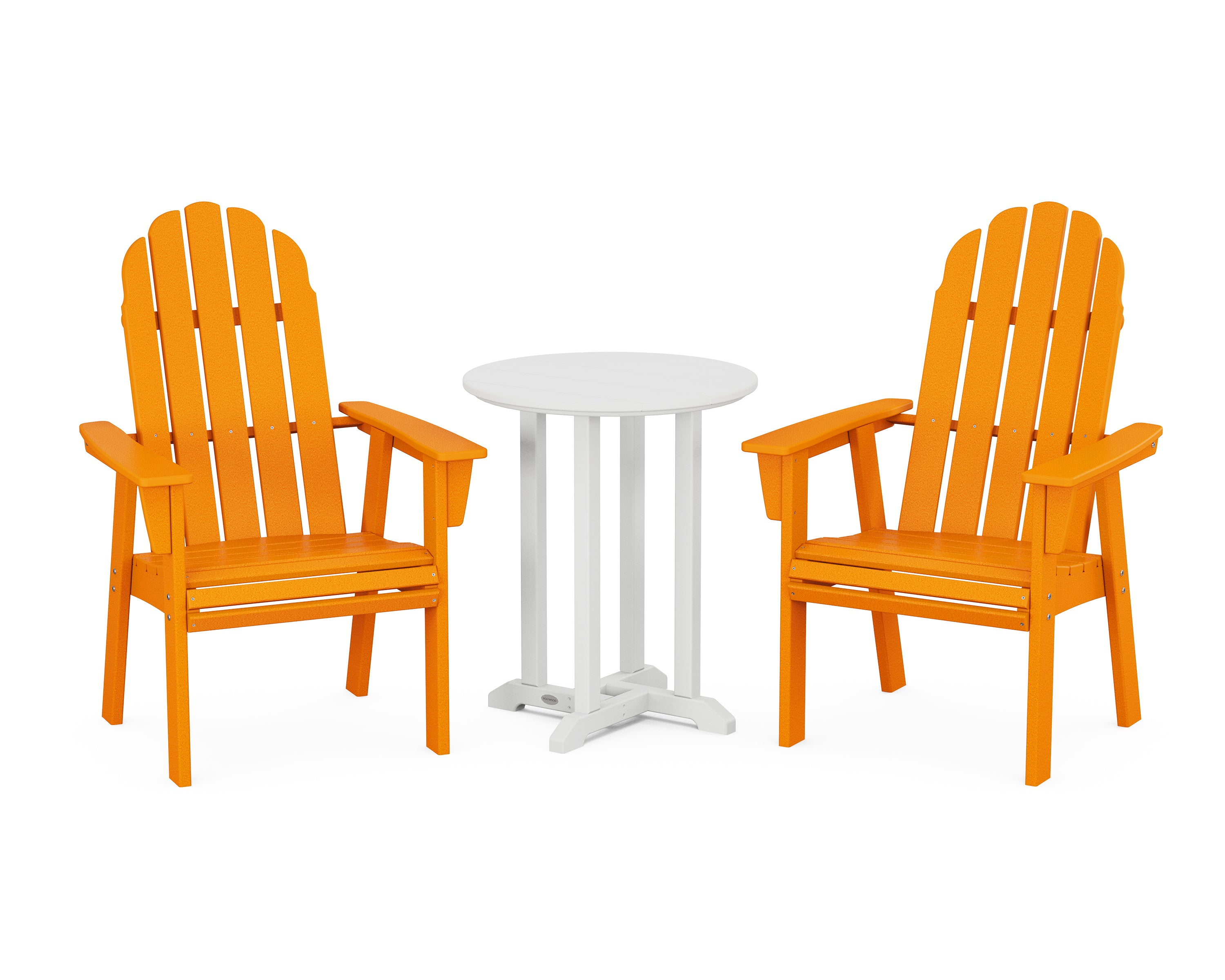 POLYWOOD® Vineyard Adirondack 3-Piece Round Bistro Dining Set in Tangerine / White
