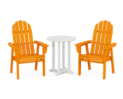 POLYWOOD® Vineyard Adirondack 3-Piece Round Bistro Dining Set in Tangerine / White