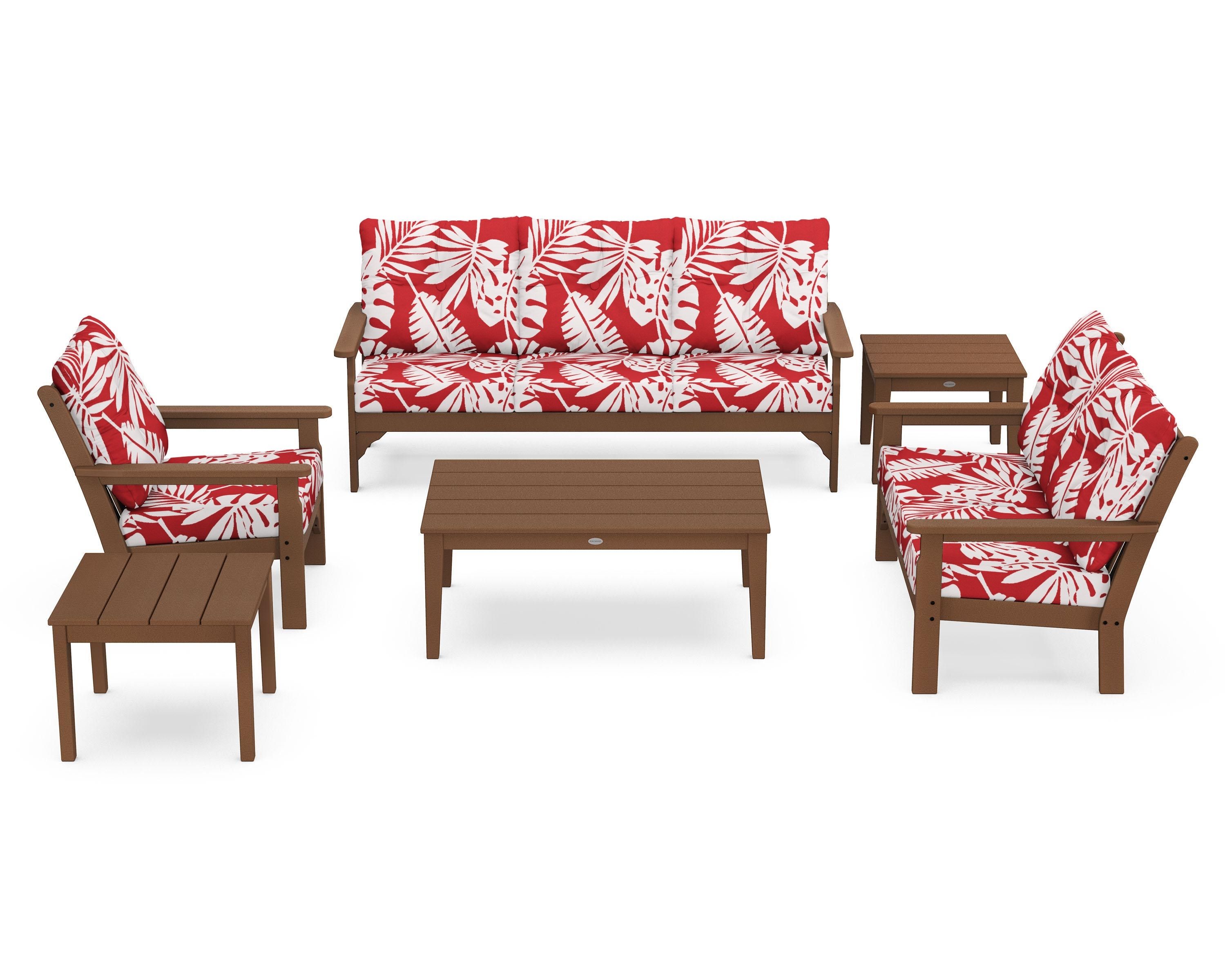 POLYWOOD® Vineyard 6-Piece Deep Seating Set in Teak / Leaf Crimson