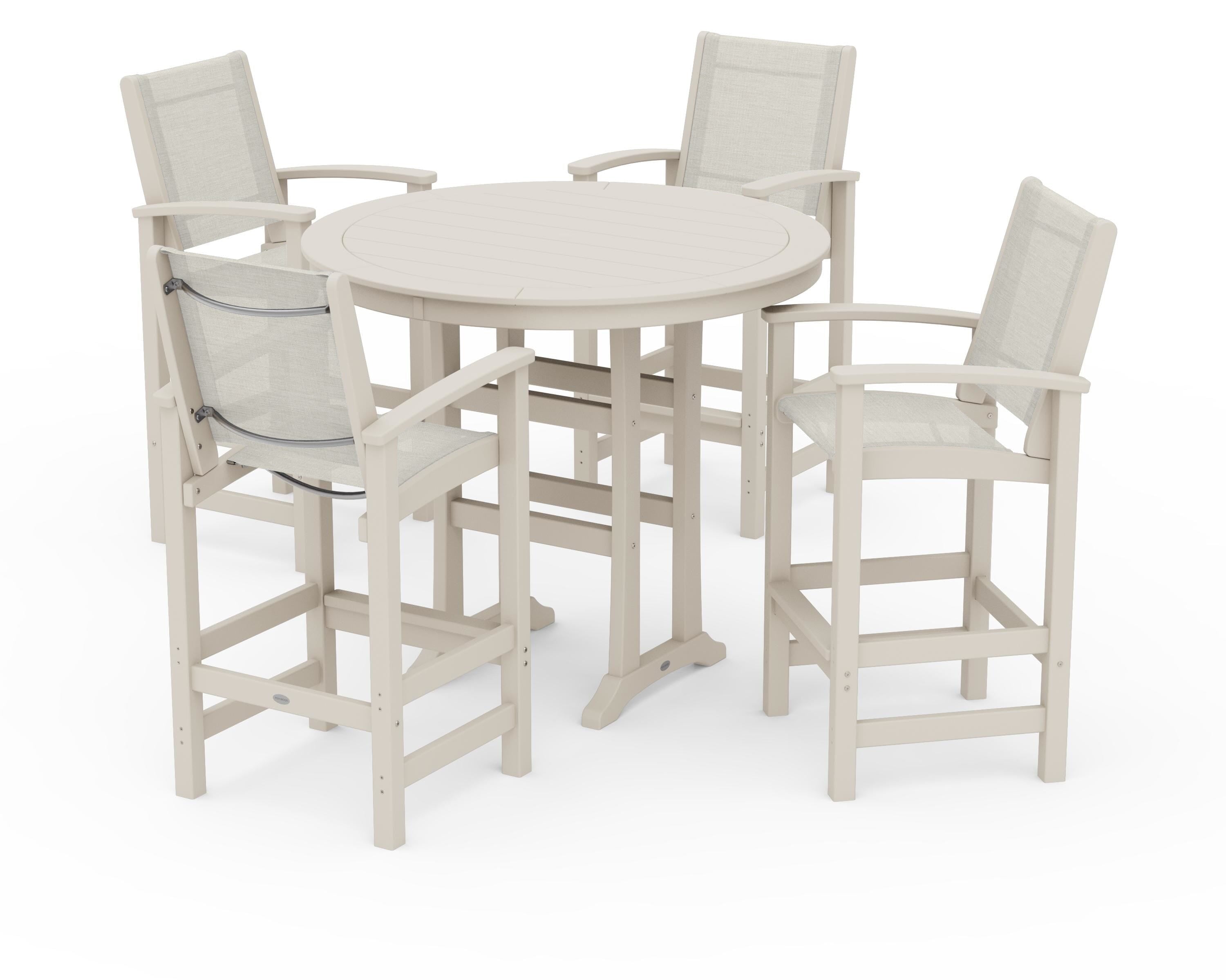 POLYWOOD® Coastal 5-Piece Nautical Trestle Bar Set in Sand / Parchment Sling