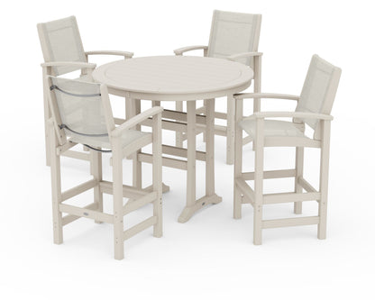 POLYWOOD® Coastal 5-Piece Nautical Trestle Bar Set in Sand / Parchment Sling