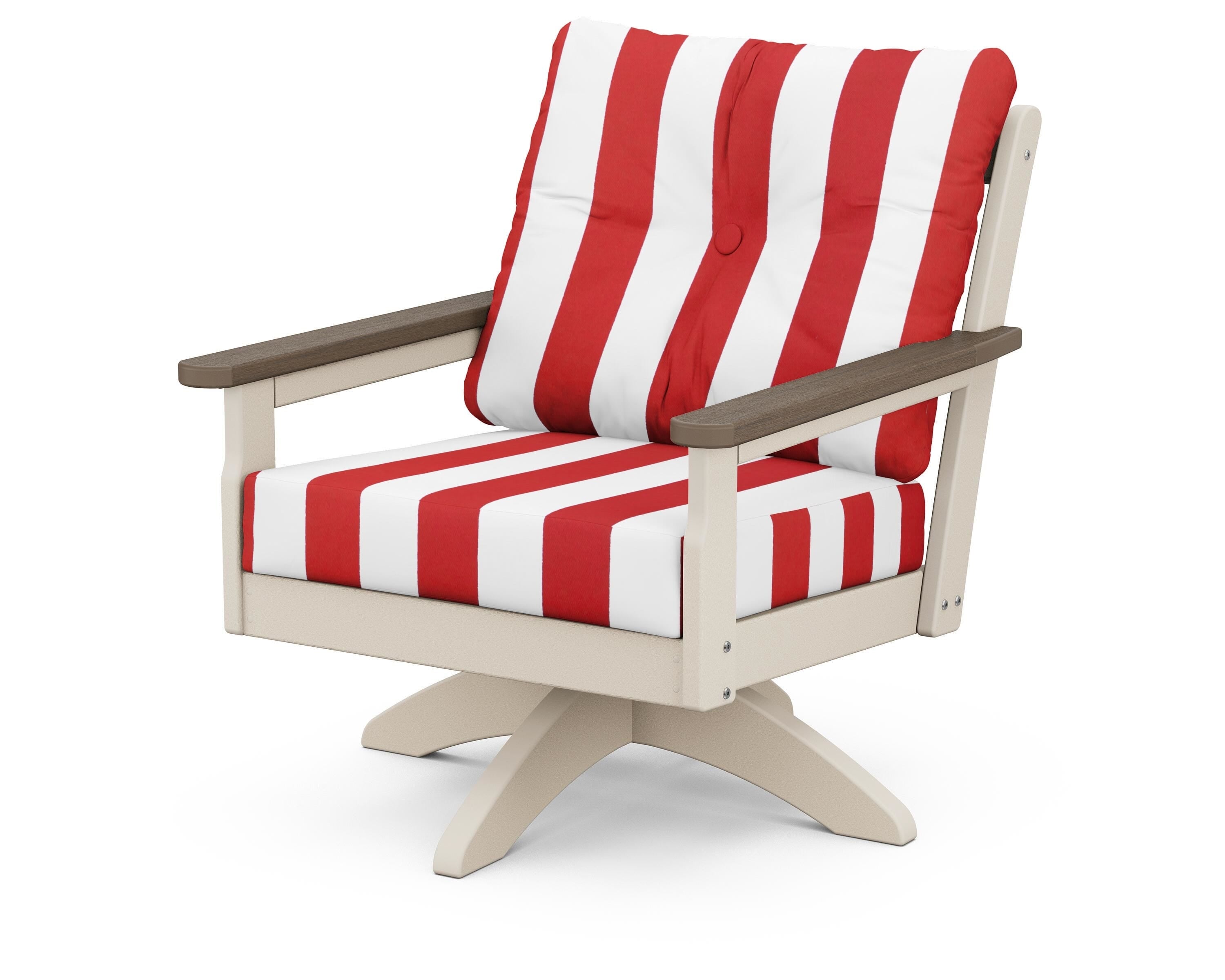 POLYWOOD® Vineyard Deep Seating Swivel Chair in Sand / Kona / Cabana Stripe Crimson