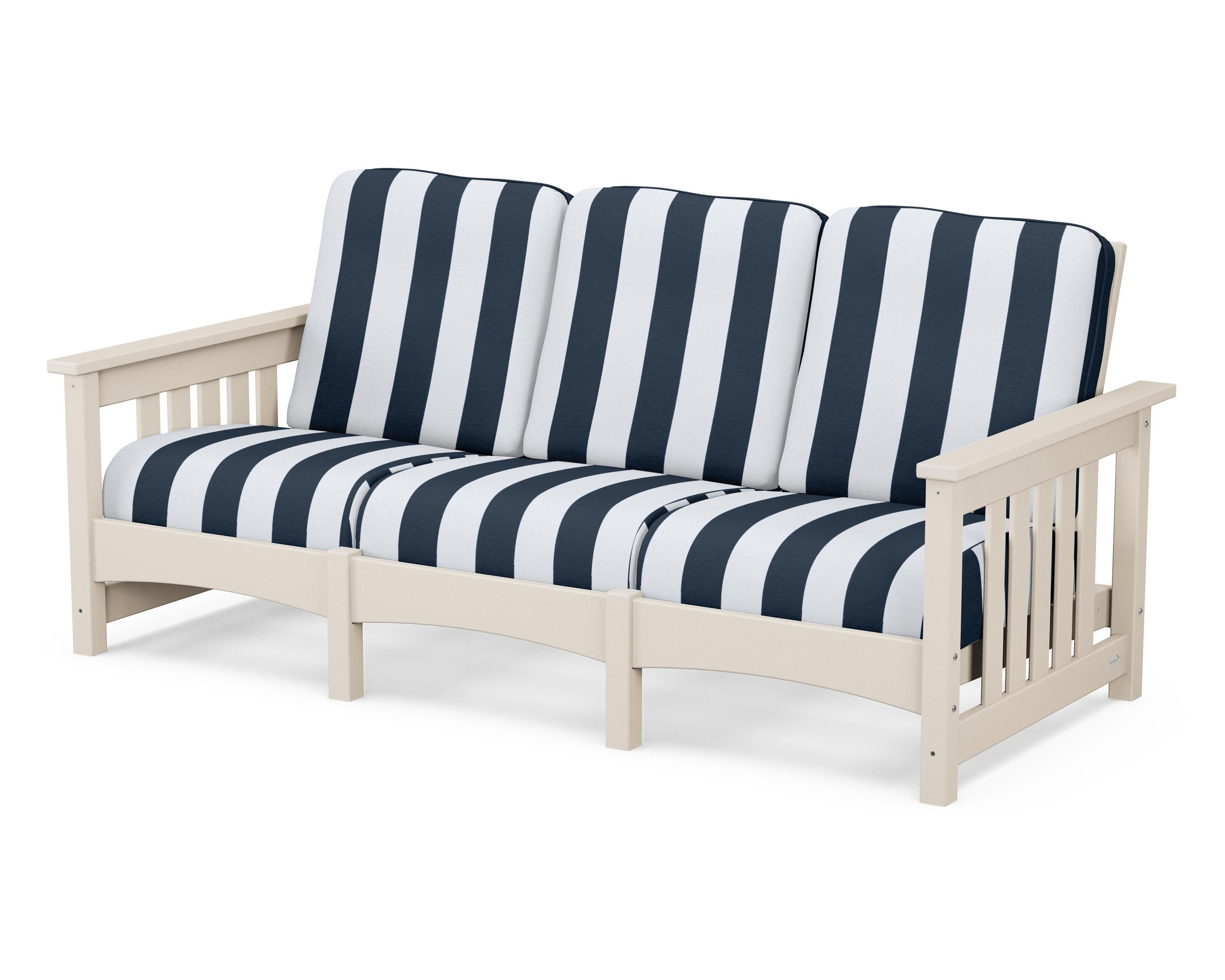 POLYWOOD® Club Mission Sofa in Sand / Cabana Stripe Marine Indigo