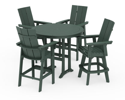 POLYWOOD® Modern Adirondack 5-Piece Nautical Trestle Round Bar Set with Swivels in Green