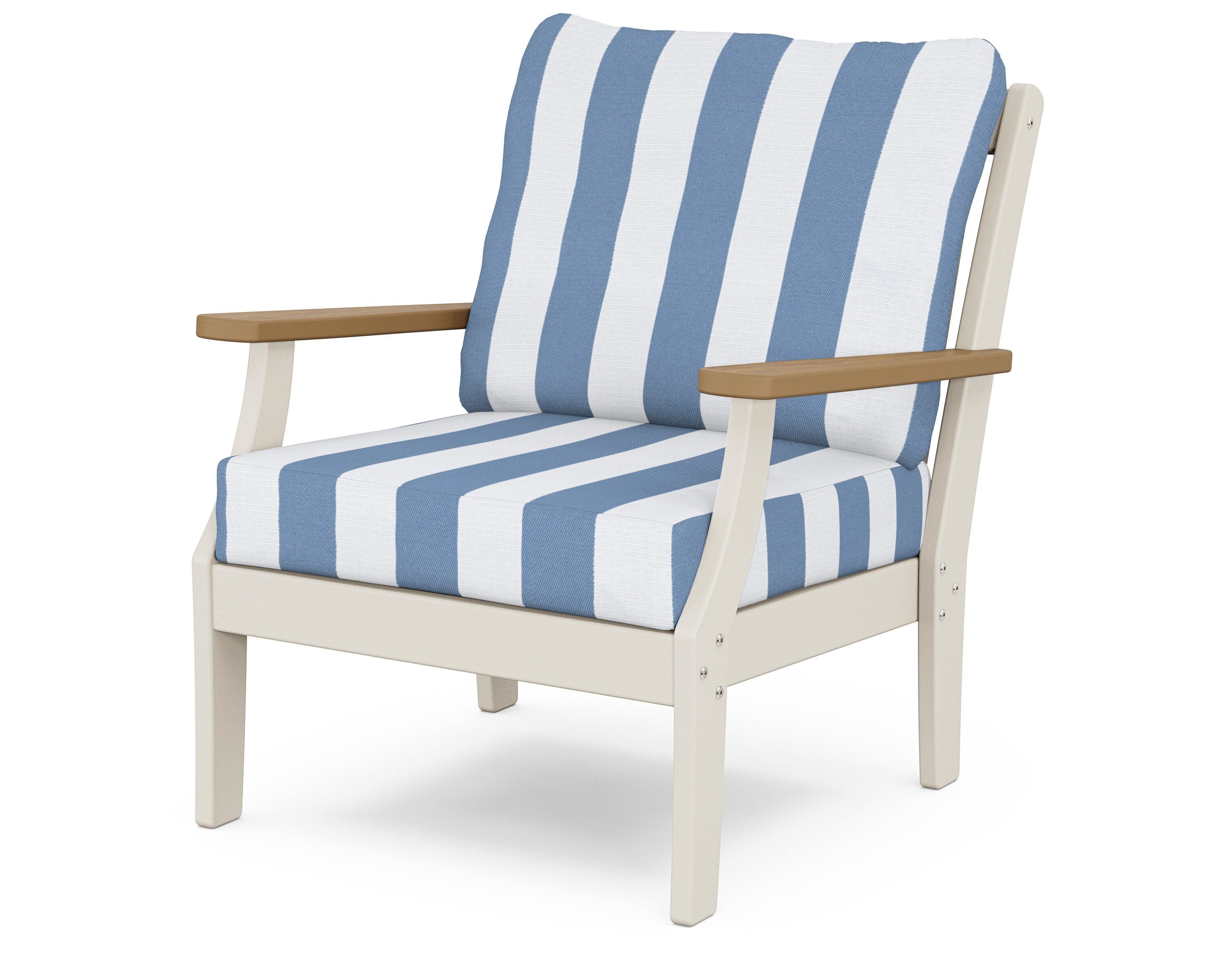 POLYWOOD® Braxton Deep Seating Chair in Sand / Natural / Cabana Stripe Sky Blue