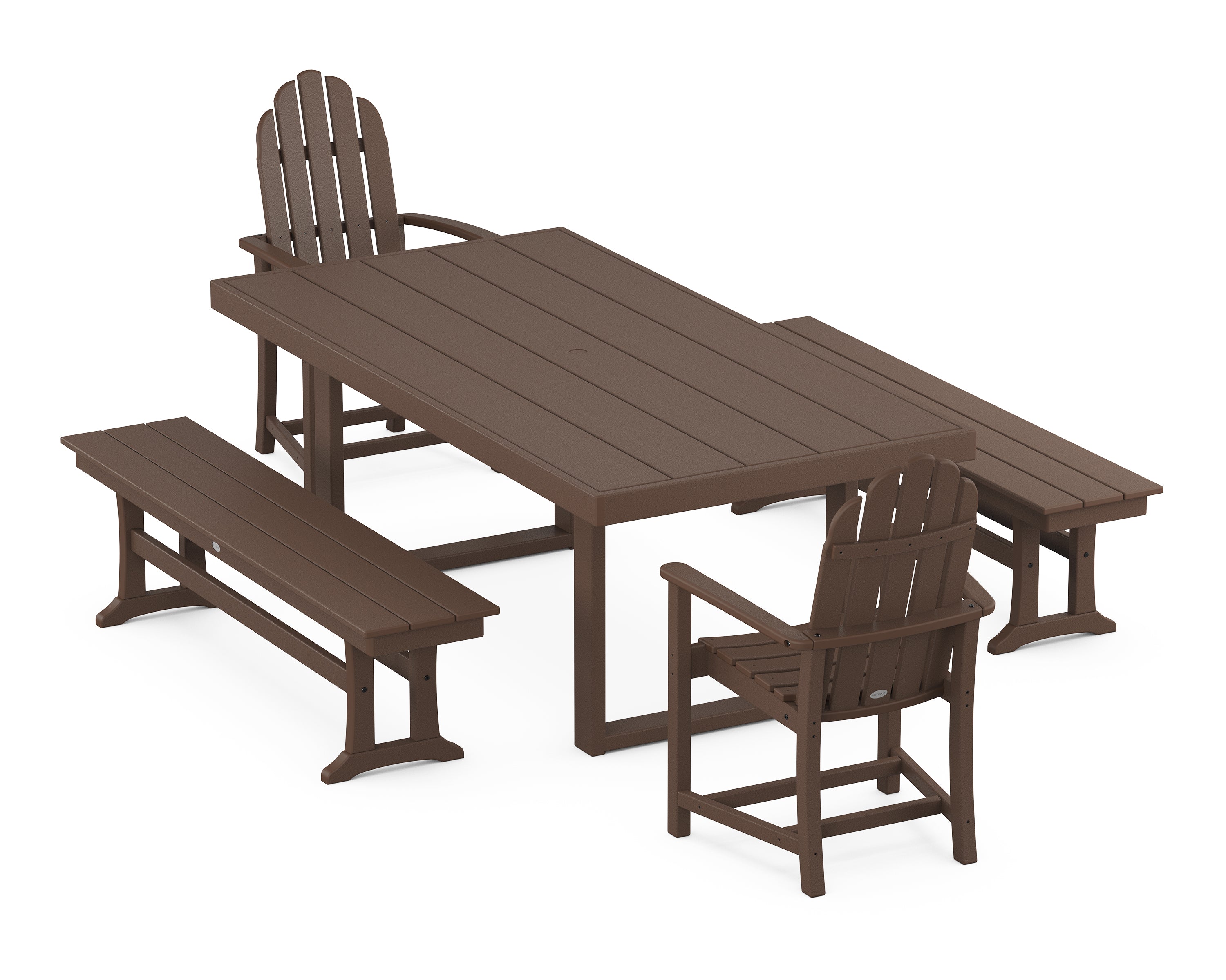 POLYWOOD® Classic Adirondack 5-Piece Dining Set with Benches in Mahogany