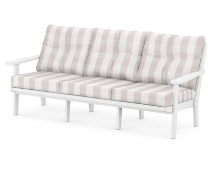 POLYWOOD® Lakeside Deep Seating Sofa in White / Buffalo Plaid Dune Burlap