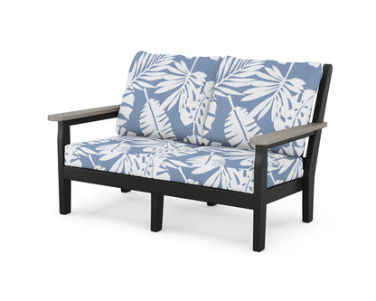 POLYWOOD® Chippendale Deep Seating Loveseat in Black / Driftwood / Leaf Sky Blue