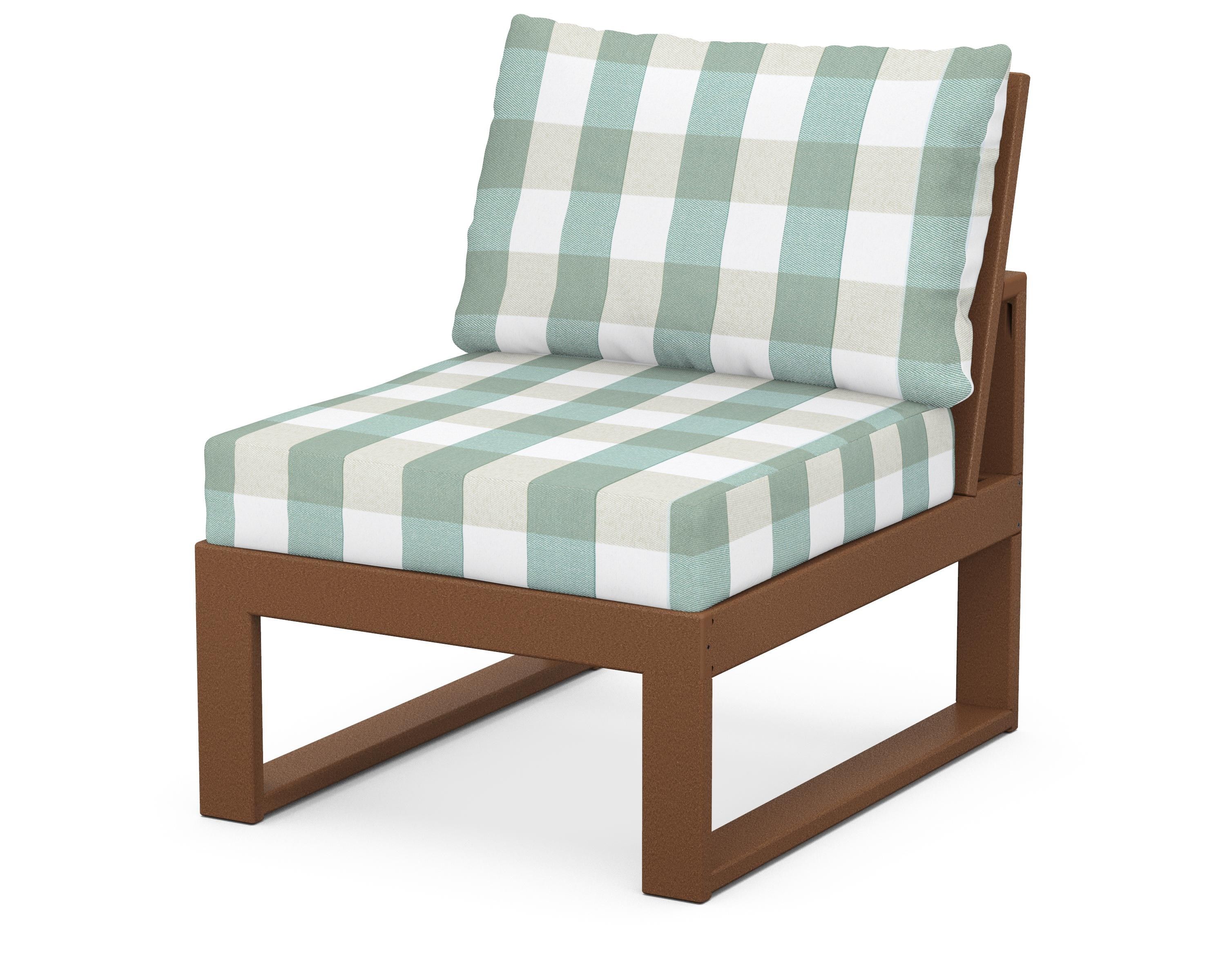 Unbranded Modular Armless Chair in Teak / Buffalo Plaid Glacier Spa