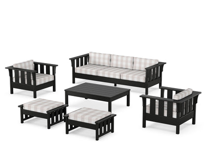 Martha Stewart by POLYWOOD® Acadia 6-Piece Lounge Sofa Set in Black / Buffalo Plaid Dune Burlap