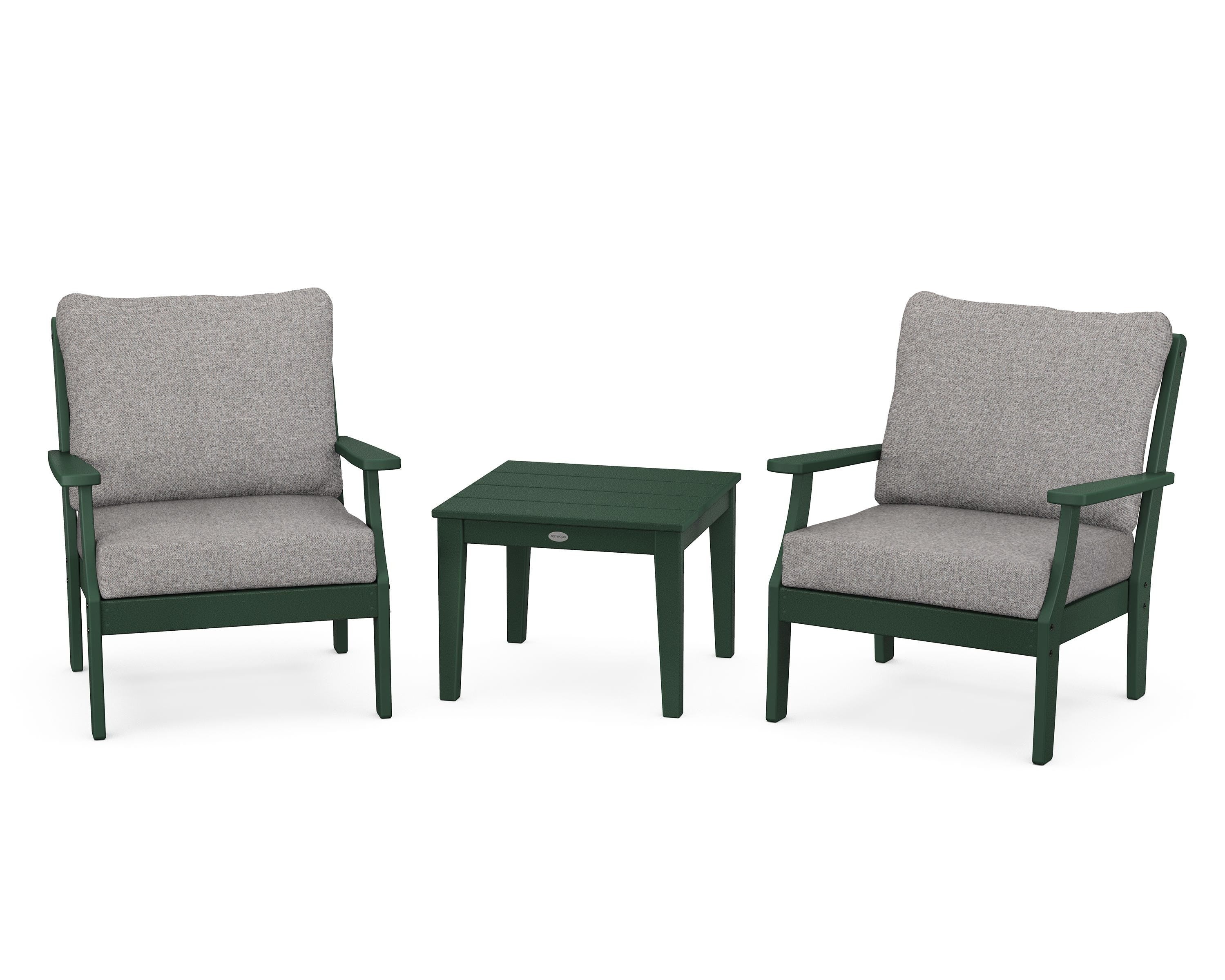 POLYWOOD® Braxton 3-Piece Deep Seating Set in Green / Grey Mist