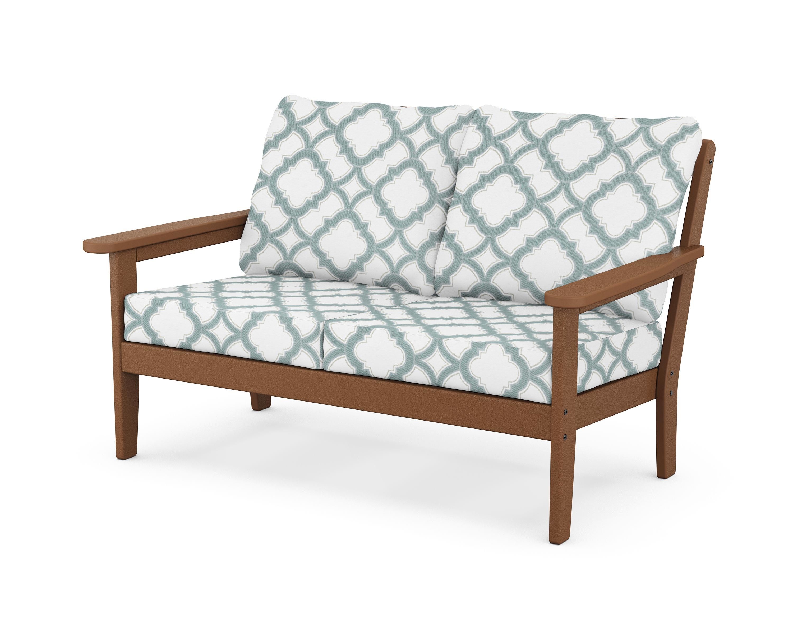 Country Living Cottage Deep Seating Loveseat in Teak / Trellis Glacier Spa