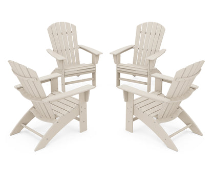 POLYWOOD® 4-Piece Nautical Curveback Adirondack Chair Conversation Set in Sand