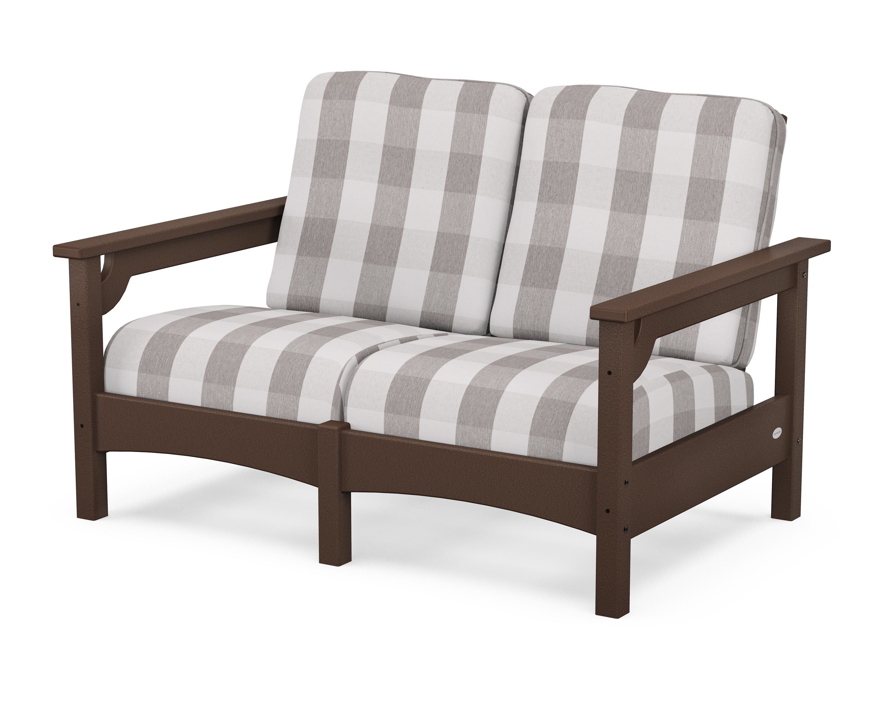 POLYWOOD® Club Loveseat in Mahogany / Buffalo Plaid Grey Mist