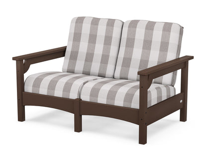 POLYWOOD® Club Loveseat in Mahogany / Buffalo Plaid Grey Mist