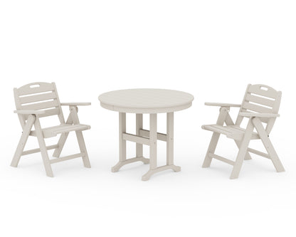 POLYWOOD® Nautical Folding Lowback Chair 3-Piece Round Dining Set in Sand