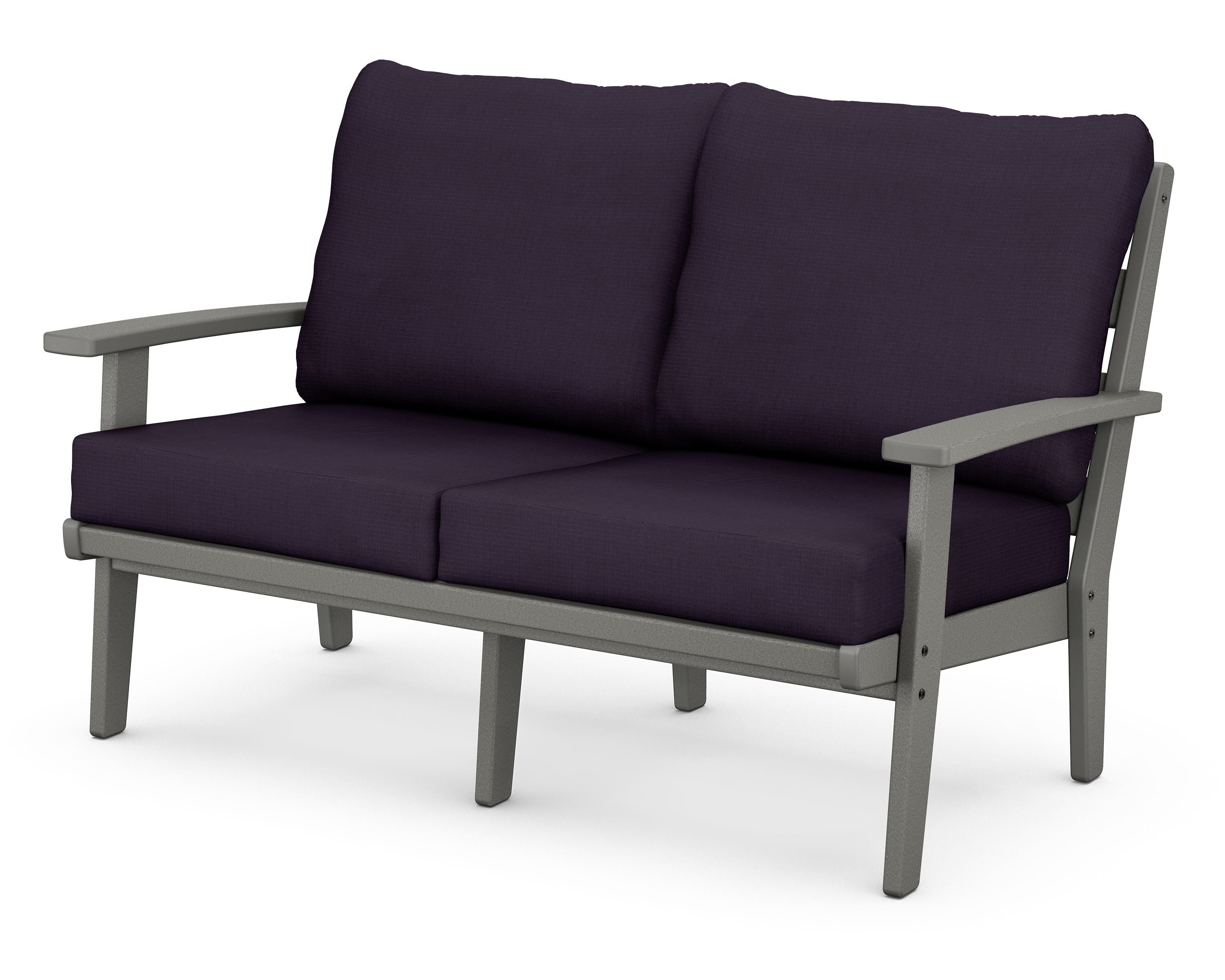 POLYWOOD® Grant Park Deep Seating Loveseat in Slate Grey / Navy Linen
