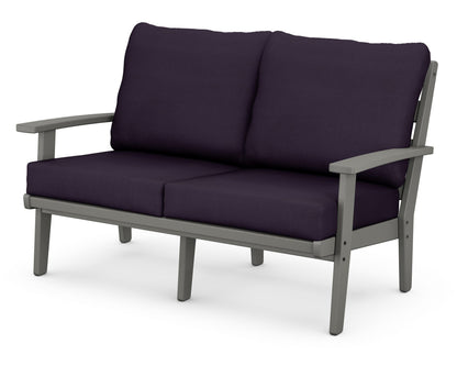 POLYWOOD® Grant Park Deep Seating Loveseat in Slate Grey / Navy Linen