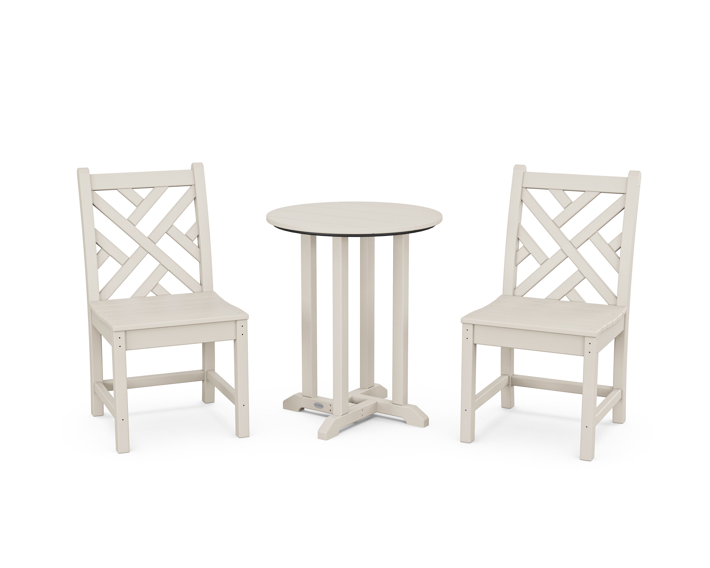 POLYWOOD® Chippendale Side Chair 3-Piece Round Bistro Dining Set in Sand