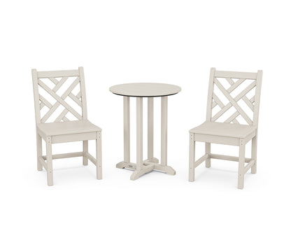 POLYWOOD® Chippendale Side Chair 3-Piece Round Bistro Dining Set in Sand