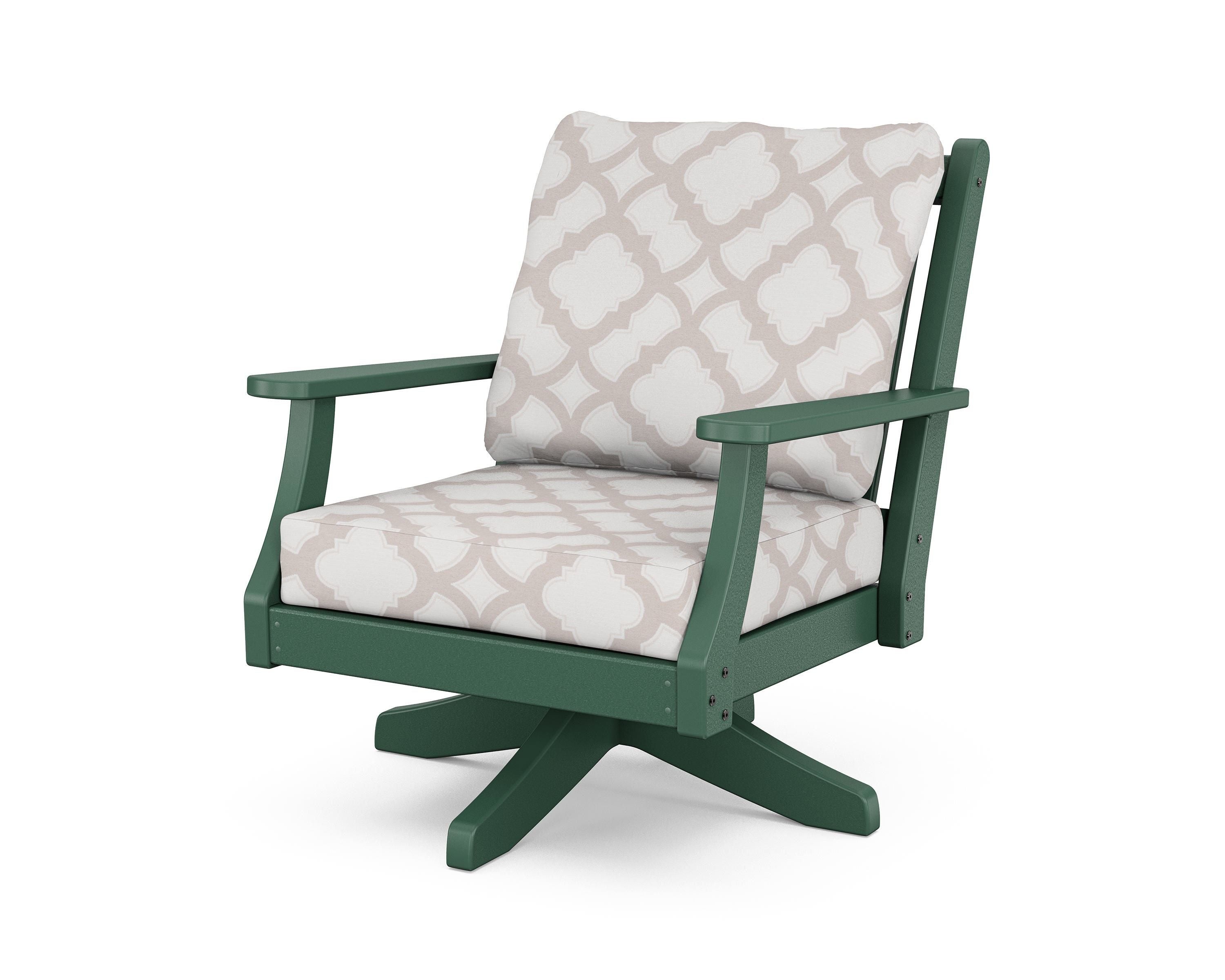 Country Living Wovendale Deep Seating Swivel Chair in Green / Trellis Dune Burlap