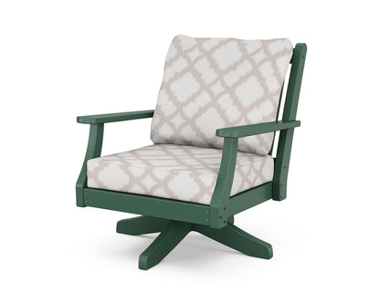 Country Living Wovendale Deep Seating Swivel Chair in Green / Trellis Dune Burlap