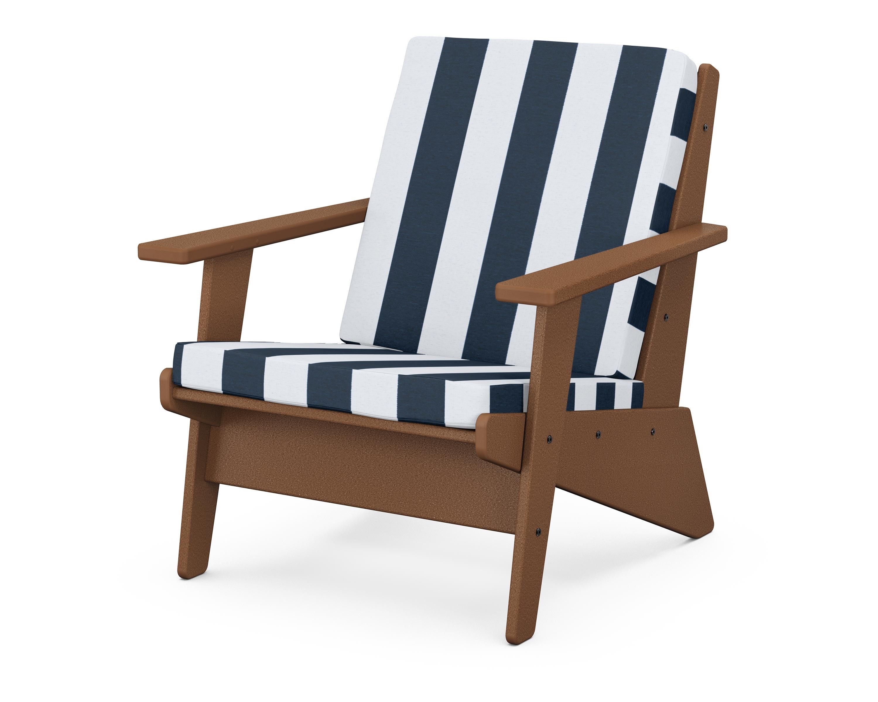 POLYWOOD® Riviera Modern Lounge Chair in Teak / Cabana Stripe Marine Indigo