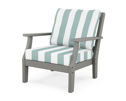 Martha Stewart by POLYWOOD® Chinoiserie Deep Seating Chair in Slate Grey / Cabana Stripe Glacier Spa