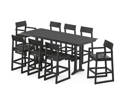 POLYWOOD® EDGE 9-Piece Farmhouse Bar Set with Trestle Legs in Black