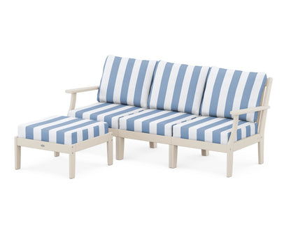 POLYWOOD® Braxton Modular 4-Piece Deep Seating Set with Ottoman in Sand / Cabana Stripe Sky Blue